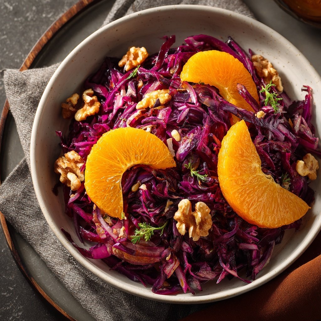 Rotkohl-Orangen-Salat mit Walnüssen als weihnachtliche Beilage