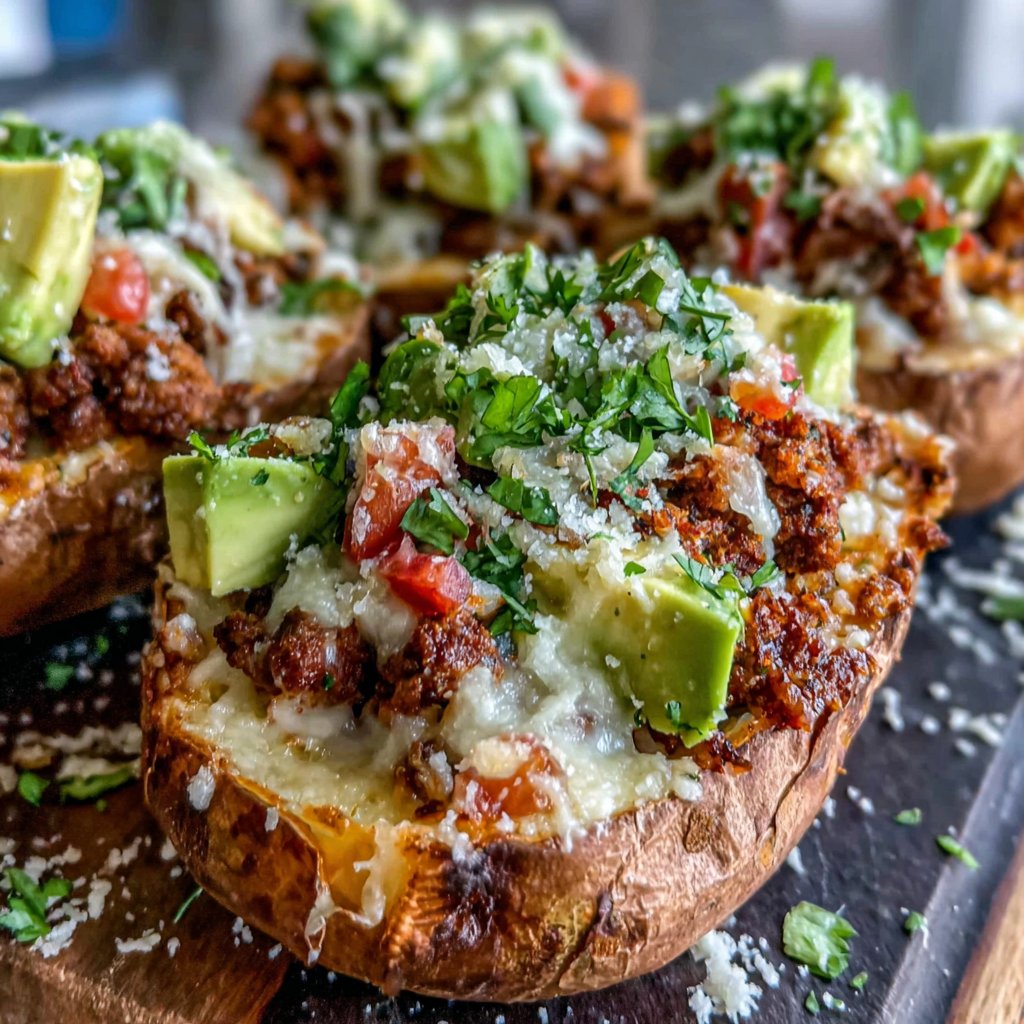 Gefüllte Süßkartoffeln mit Taco Füllung