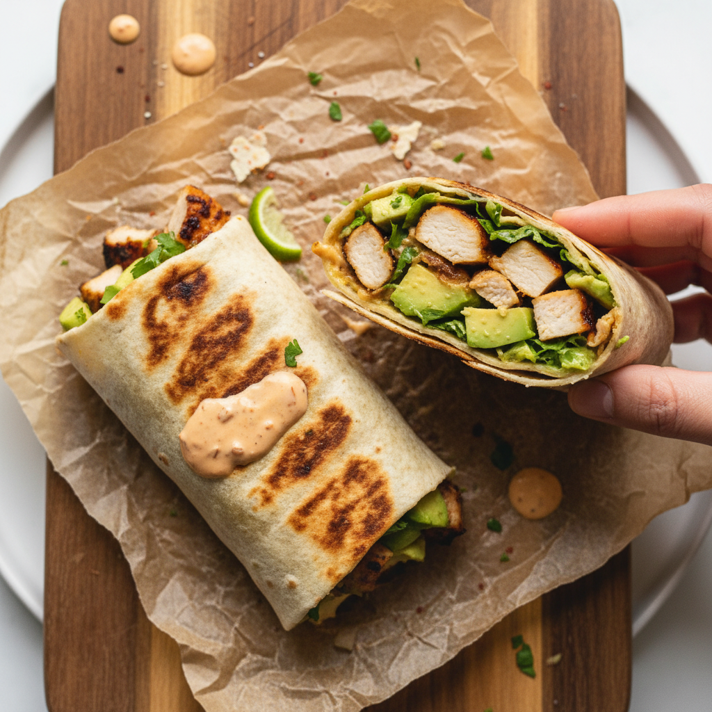Gegrillter Hähnchen Avocado Wrap