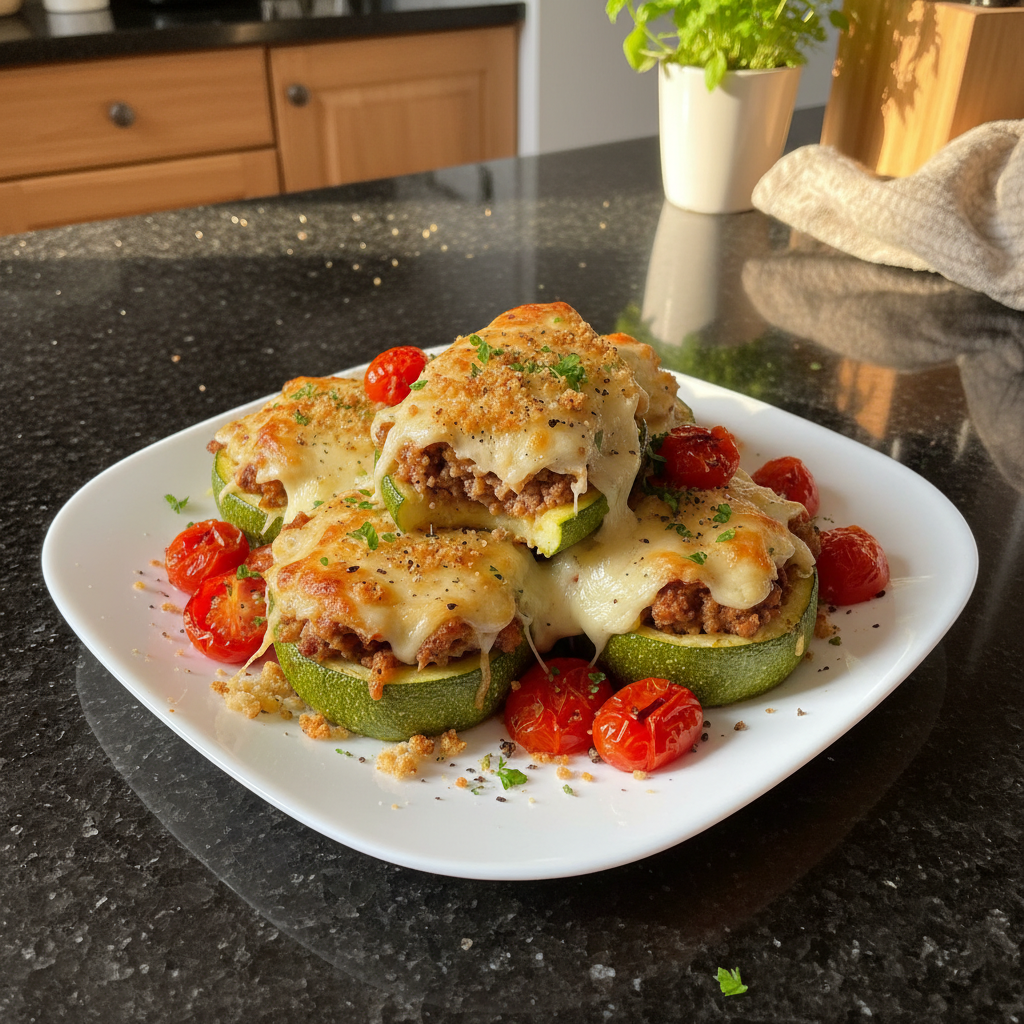 Gefüllte Zucchini Boote für Zwei