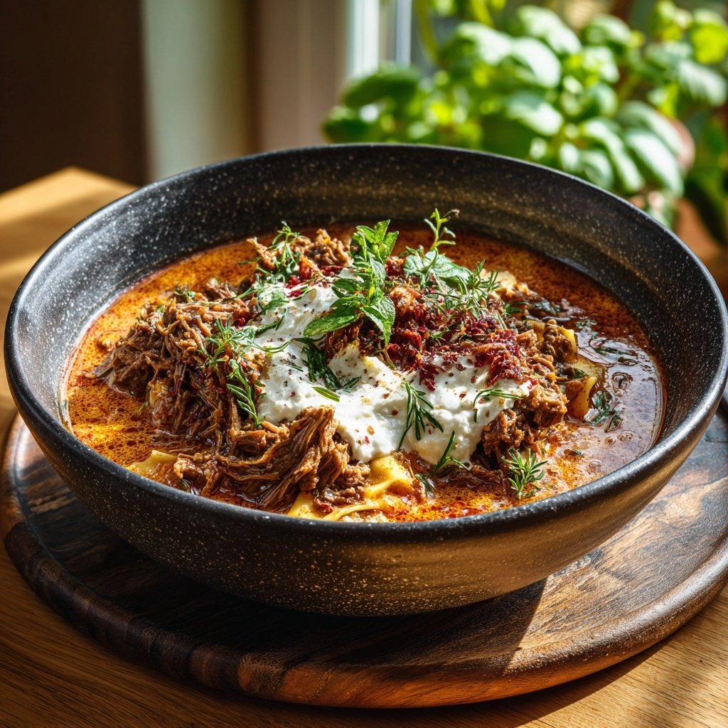 Lasagne Suppe Rind Ricotta Klecks