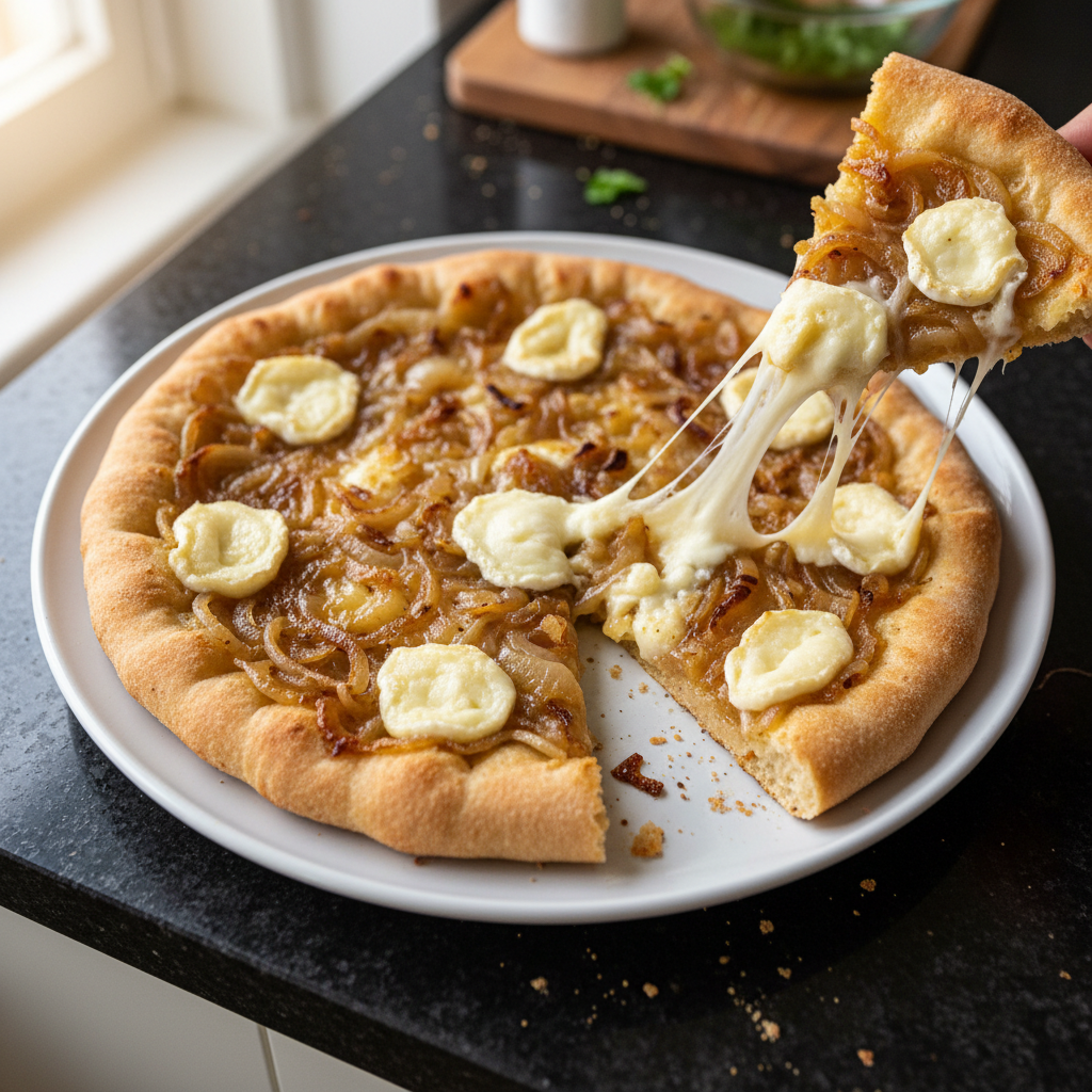 Karamellisierte Zwiebel und Ziegenkäse Fladenbrot