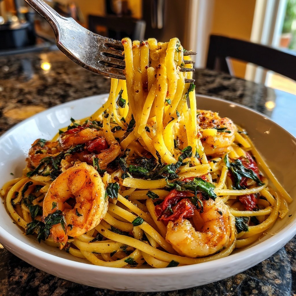 Zitronen Basilikum Garnelen Linguine