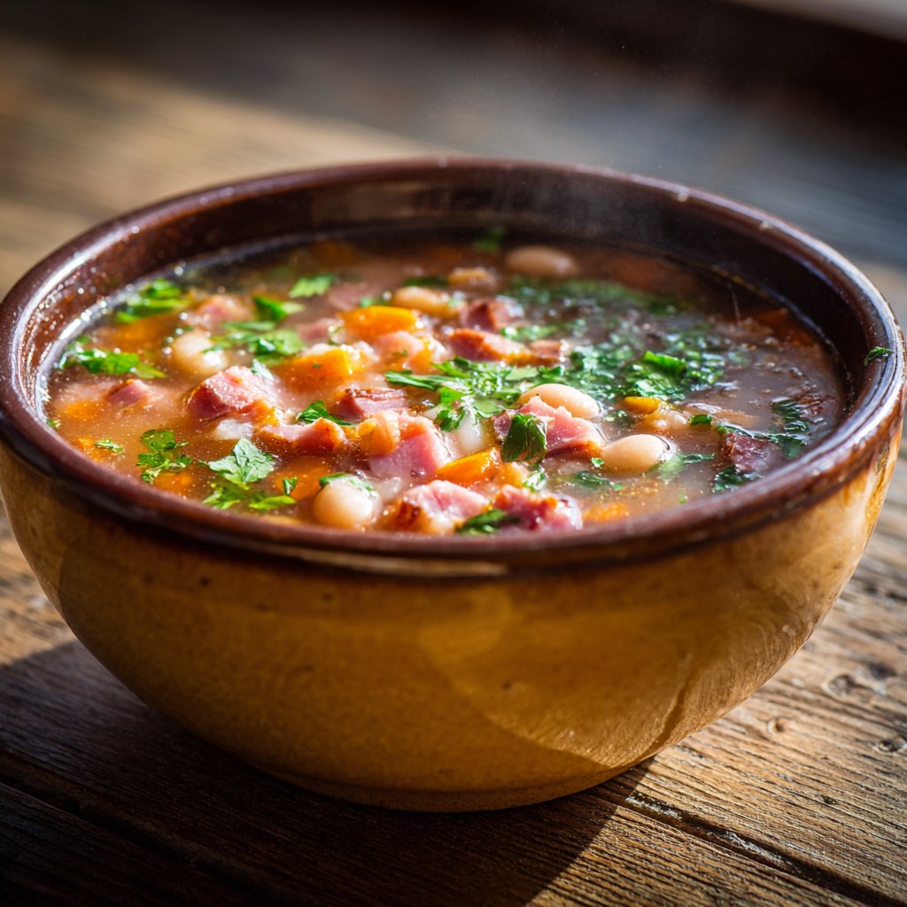 Schinken- und Bohnensuppe mit Kräutern