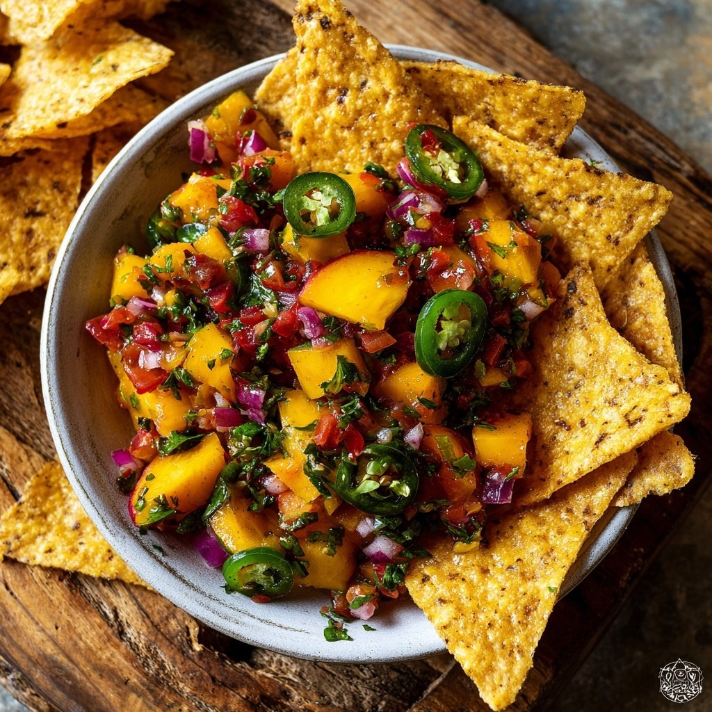 Pfirsich Jalapeño Salsa mit Tortilla Chips