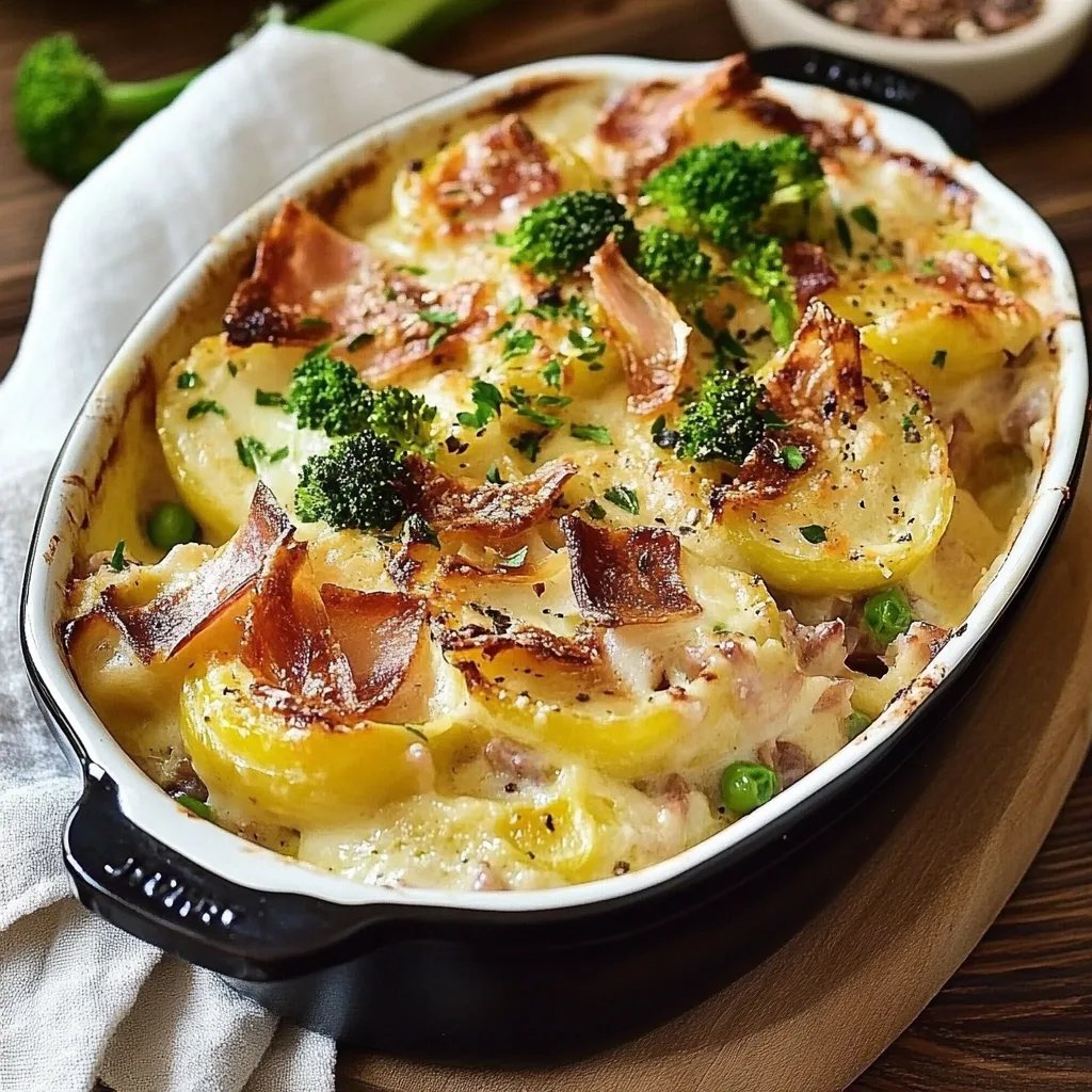 Brokkoli-Kartoffel-Gratin mit Schinken
