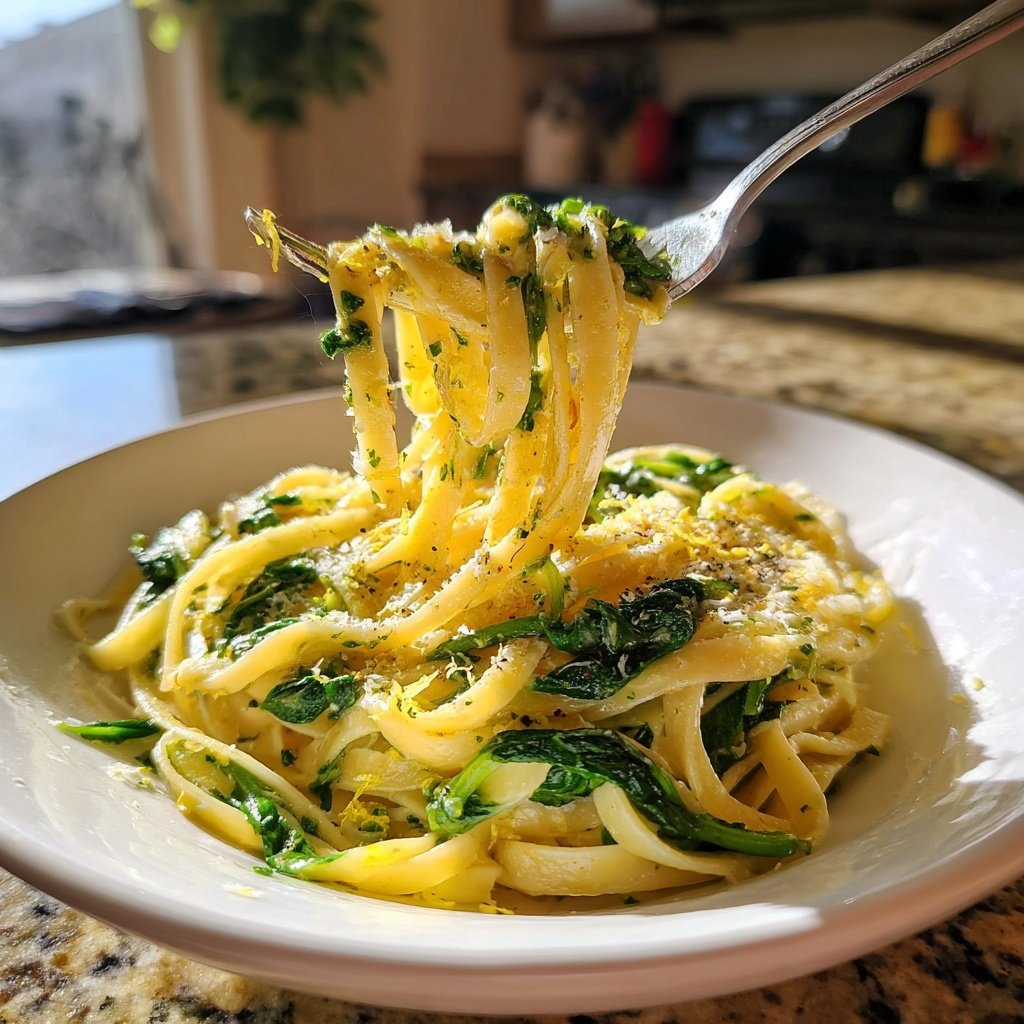 Zitronen Fettuccine mit Spinat